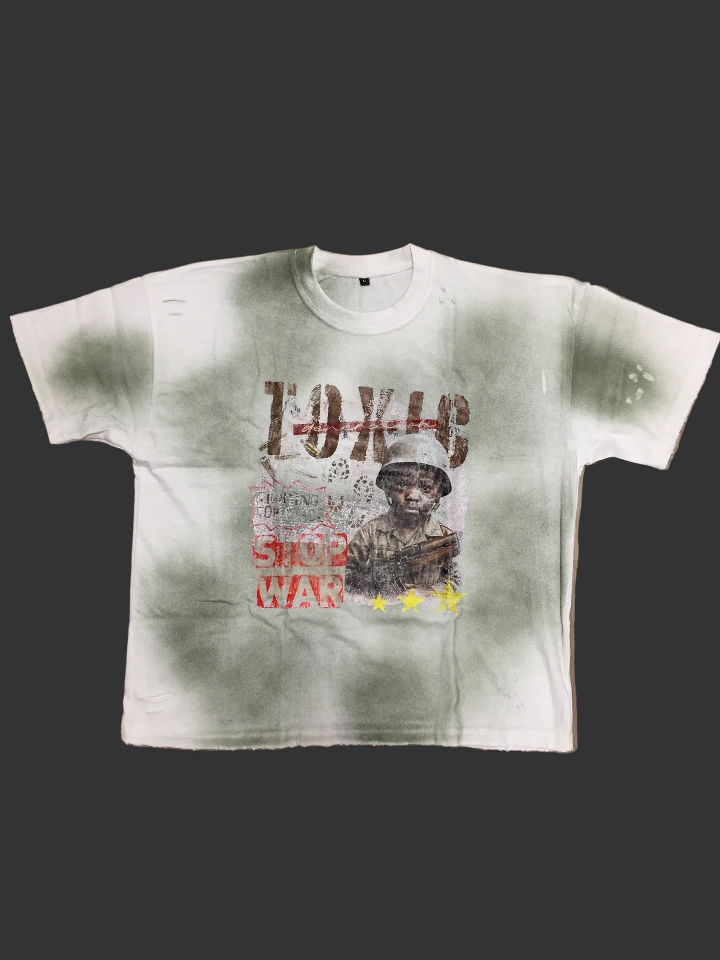 White t-shirt with a graphic design