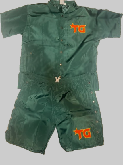 Green Nylon with orange logo on a white background